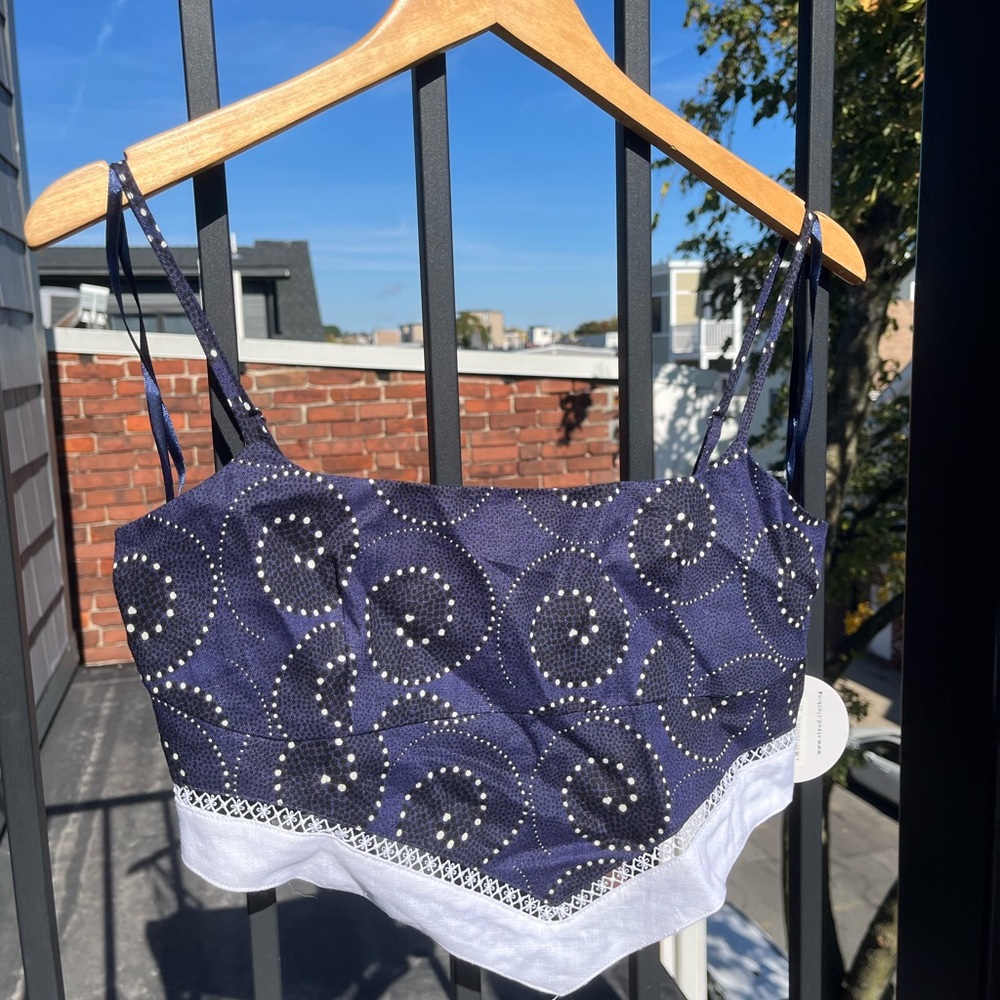 Staud Cropped Navy and White Tank Top Size M